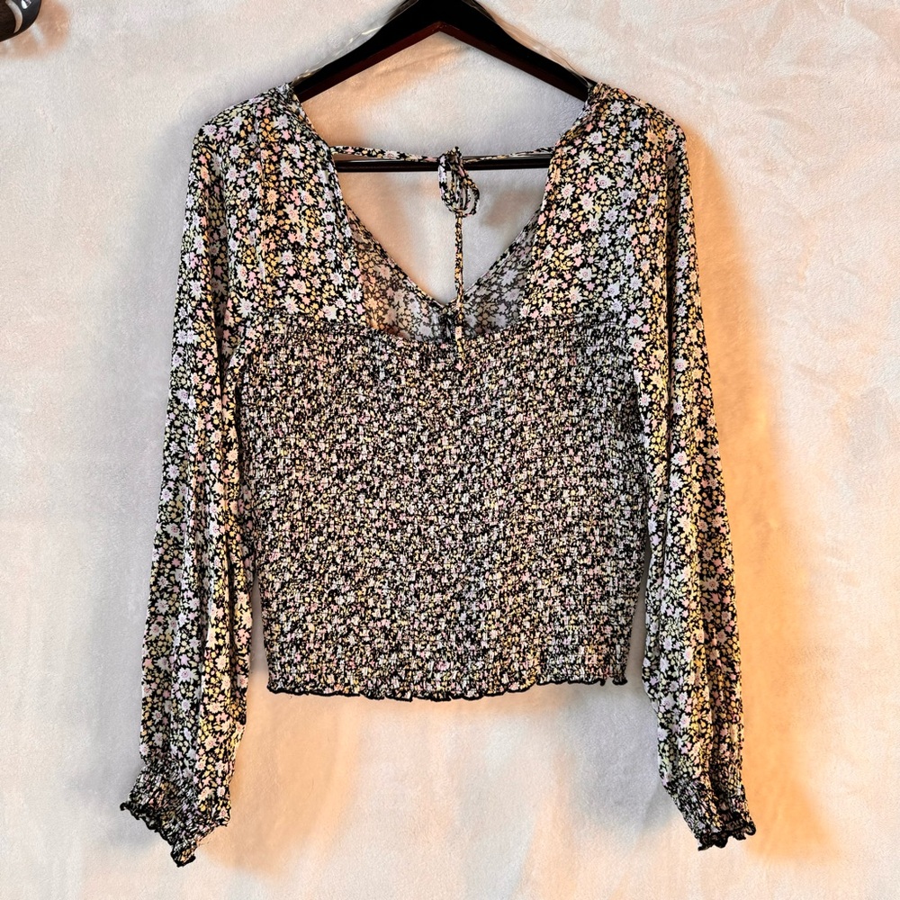 BKK Chance Multicolor Floral Smocked Long Sleeve V-Neck size XL